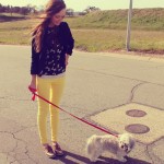 Yellow Pants and a Little White Dog