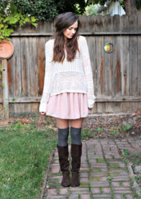 a blush skirt and knee highs