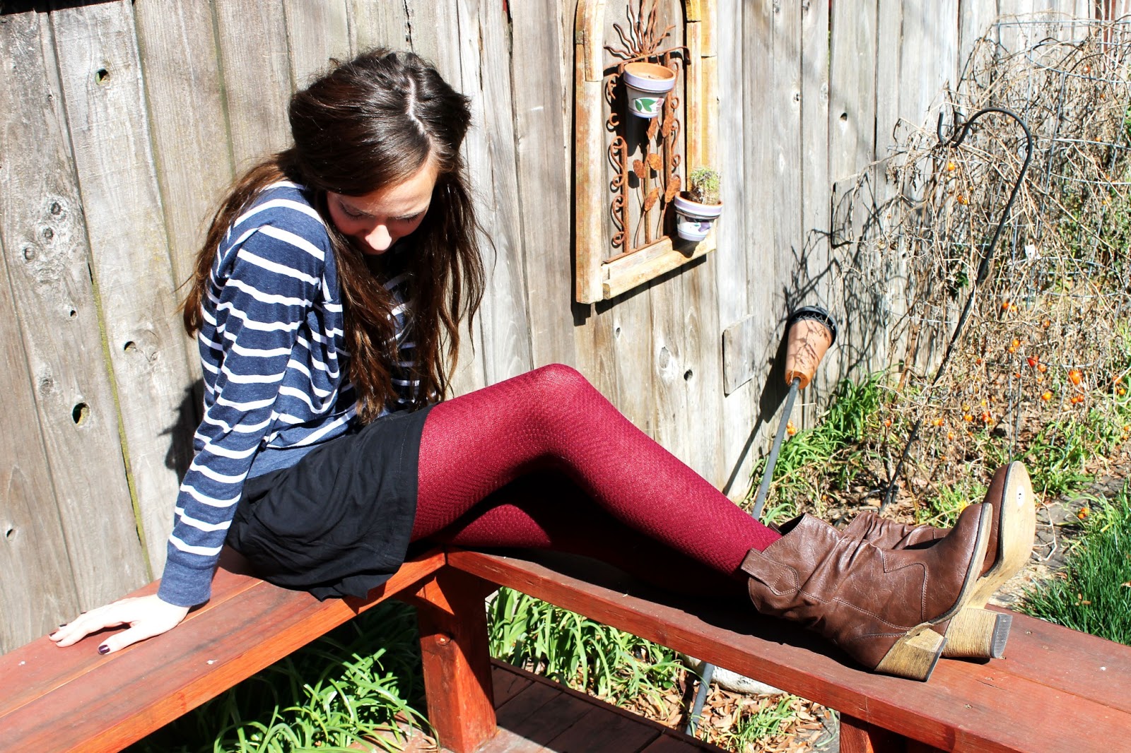 red tights and booties - Katie Did What